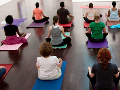 students in yoga class